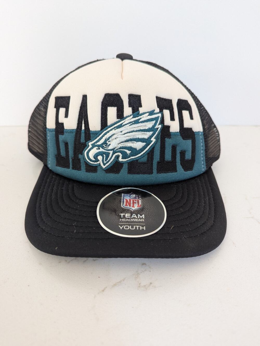 Youth Philadelphia Eagles White Black Modern Fan Trucker Adjustable Hat